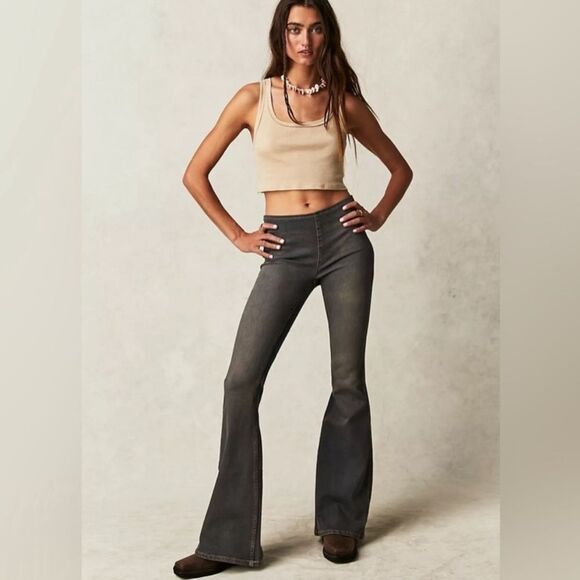Free People Denim - Free People Penny Pull On Flare Jean Womens 28 Faded Black